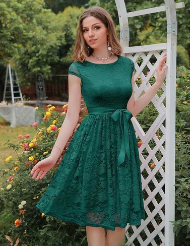 فستان BeryLove النسائي ذو الدانتيل الزهري القصير لوصيفة العروس بأكمام قصيرة وحفلات الزفاف الرسمية in Kuwait