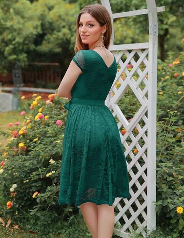 فستان BeryLove النسائي ذو الدانتيل الزهري القصير لوصيفة العروس بأكمام قصيرة وحفلات الزفاف الرسمية in Kuwait