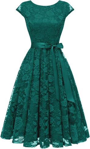 فستان BeryLove النسائي ذو الدانتيل الزهري القصير لوصيفة العروس بأكمام قصيرة وحفلات الزفاف الرسمية in Kuwait