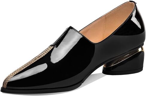 TinaCus Women's Patent Leather Pointed Toe Handmade Stitches Low Chunky Heels Stylish Loafer Shoes in Saudi Arabia