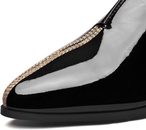 TinaCus Women's Patent Leather Pointed Toe Handmade Stitches Low Chunky Heels Stylish Loafer Shoes in Saudi Arabia