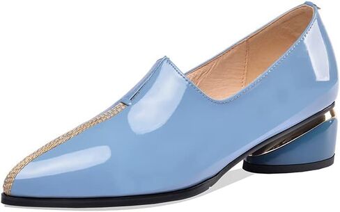 TinaCus Women's Patent Leather Pointed Toe Handmade Stitches Low Chunky Heels Stylish Loafer Shoes in Saudi Arabia