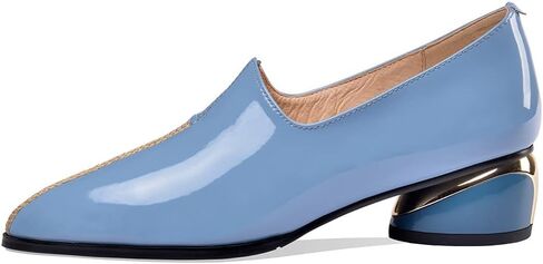 TinaCus Women's Patent Leather Pointed Toe Handmade Stitches Low Chunky Heels Stylish Loafer Shoes in Saudi Arabia