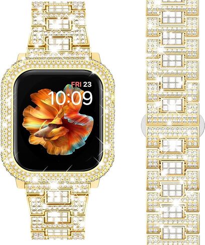 Mosonio Compatible with Bling Apple Watch Band Women 40mm 44mm 41mm 45mm with Shiny Metal Case, Full Sparking Luxury Diamond Bands and Cover Set, Cute Charming Strap for iWatch SE Series 9/8/7/6/5/4 in Saudi Arabia
