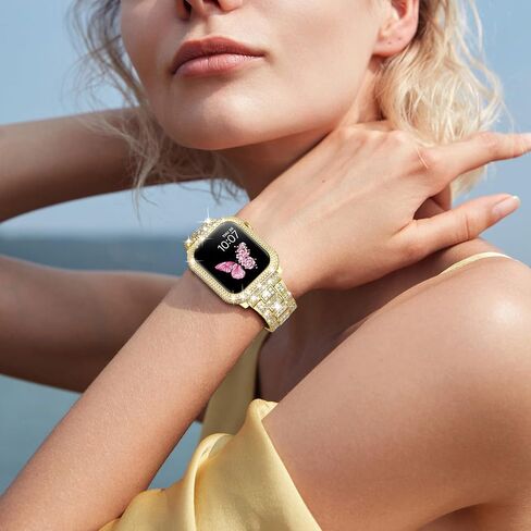 Mosonio Compatible with Bling Apple Watch Band Women 40mm 44mm 41mm 45mm with Shiny Metal Case, Full Sparking Luxury Diamond Bands and Cover Set, Cute Charming Strap for iWatch SE Series 9/8/7/6/5/4 in Saudi Arabia