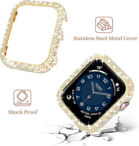 Mosonio Compatible with Bling Apple Watch Band Women 40mm 44mm 41mm 45mm with Shiny Metal Case, Full Sparking Luxury Diamond Bands and Cover Set, Cute Charming Strap for iWatch SE Series 9/8/7/6/5/4 in Saudi Arabia