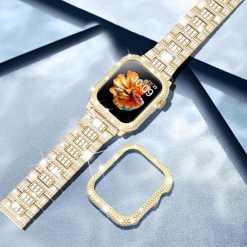 Mosonio Compatible with Bling Apple Watch Band Women 40mm 44mm 41mm 45mm with Shiny Metal Case, Full Sparking Luxury Diamond Bands and Cover Set, Cute Charming Strap for iWatch SE Series 9/8/7/6/5/4 in Saudi Arabia