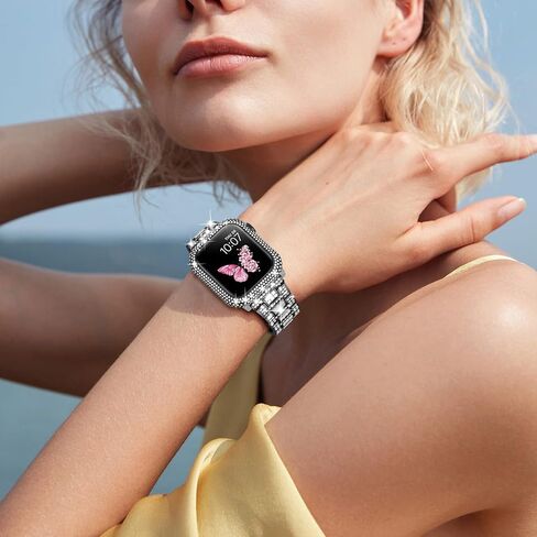 Mosonio Compatible with Bling Apple Watch Band Women 40mm 44mm 41mm 45mm with Shiny Metal Case, Full Sparking Luxury Diamond Bands and Cover Set, Cute Charming Strap for iWatch SE Series 9/8/7/6/5/4 in Saudi Arabia