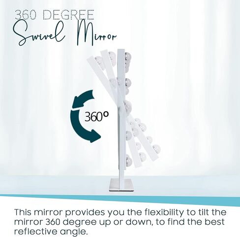 مرآة مكياج فانيتي هوليوود ثلاثية الألوان XL من إيمبيشنز مع 12 لمبة LED، مرآة تزيين مع دوران 360 درجة (أبيض) in Kuwait
