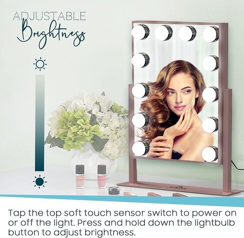 مرآة مكياج فانيتي هوليوود ثلاثية الألوان XL من إيمبيشنز مع 12 لمبة LED، مرآة تزيين مع دوران 360 درجة (أبيض) in Kuwait