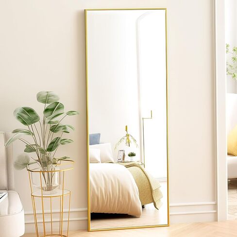 مرآة كاملة الطول من Fabuday مع حامل - مرآة أرضية كبيرة بإطار أسود مقاس 64 بوصة × 21 بوصة لغرفة النوم، مرايا للجسم كاملة الحجم مستطيلة الشكل أطول حجمًا لغرفة المعيشة، معلقة على الحائط، مثبتة على الحائط in Kuwait