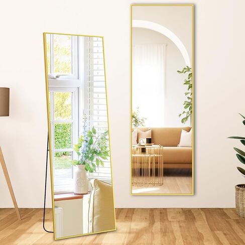 مرآة كاملة الطول من Fabuday مع حامل - مرآة أرضية كبيرة بإطار أسود مقاس 64 بوصة × 21 بوصة لغرفة النوم، مرايا للجسم كاملة الحجم مستطيلة الشكل أطول حجمًا لغرفة المعيشة، معلقة على الحائط، مثبتة على الحائط in Kuwait