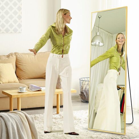 مرآة كاملة الطول من Fabuday مع حامل - مرآة أرضية كبيرة بإطار أسود مقاس 64 بوصة × 21 بوصة لغرفة النوم، مرايا للجسم كاملة الحجم مستطيلة الشكل أطول حجمًا لغرفة المعيشة، معلقة على الحائط، مثبتة على الحائط in Kuwait
