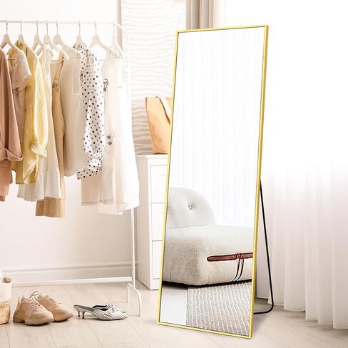 مرآة كاملة الطول من Fabuday مع حامل - مرآة أرضية كبيرة بإطار أسود مقاس 64 بوصة × 21 بوصة لغرفة النوم، مرايا للجسم كاملة الحجم مستطيلة الشكل أطول حجمًا لغرفة المعيشة، معلقة على الحائط، مثبتة على الحائط in Kuwait