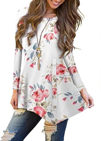 بلوزة نسائية طويلة الأكمام بياقة دائرية وأزرار علوية مزخرفة بحاشية غير منتظمة in Kuwait