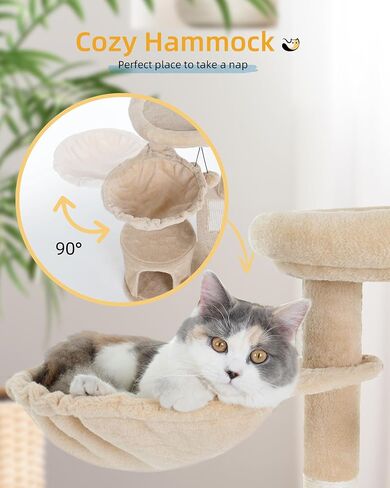 Cat Tree Tower for Indoor Small Cats with Condo and Deep Hammock, Cat Tower with Nature Sisal Scratching Post & Hanging Balls for Kittens - Beige in Saudi Arabia