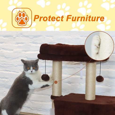 Cat Tree Condo for Cats,Cats Tower and Plush Perch,Cat Scratching Posts with Dangling Ball for Indoor Kittens and Small Cats Gray in Saudi Arabia