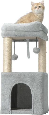 Cat Tree Condo for Cats,Cats Tower and Plush Perch,Cat Scratching Posts with Dangling Ball for Indoor Kittens and Small Cats Gray in Saudi Arabia