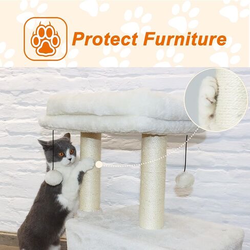 Cat Tree Condo for Cats,Cats Tower and Plush Perch,Cat Scratching Posts with Dangling Ball for Indoor Kittens and Small Cats Gray in Saudi Arabia
