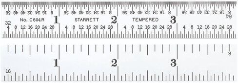 Starrett Spring Tempered Steel Rule with Satin Chrome Finish, Quick Reading, and Inch Graduation - 4" Length, 4R Graduation Type, 3/64" Thickness - C604R-4 in Saudi Arabia