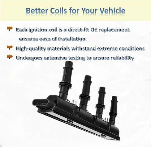 حزمة ملف الإشعال UF669 متوافقة مع 1.4L شيفروليه كروز 2011-2015، كروز المحدودة 2016، سونيك 12-20، تراكس 13-22، فولت 11-15، بويك إنكور 13-21، كاديلاك ELR 14-16، استبدال 55575499 555778 in Kuwait