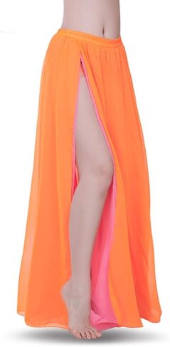 ROYAL SMEELA Women's Chiffon Skirt Belly Dance Costume for Women Dancing Dress High Split Two Color Skirts in Saudi Arabia