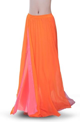 ROYAL SMEELA Women's Chiffon Skirt Belly Dance Costume for Women Dancing Dress High Split Two Color Skirts in Saudi Arabia