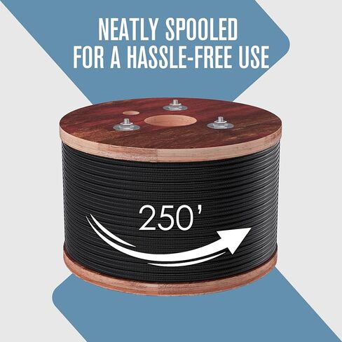 حبل سلكي مطلي بالفينيل من Houseables، كابل طائرة، فولاذ كربوني، 250 قدم، 1/4 بوصة OD، 0.149 بوصة معرف، خيوط مضفرة 7 × 7، بكرة بلاستيكية، معدن مجلفن، أسلاك شد، لخط الملابس in Saudi Arabia