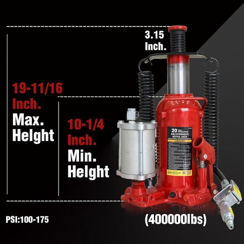 BIG RED 12 Ton (24,000 LBs) Torin Welded Pneumatic Air Hydraulic Car Bottle Jack with Aluminum Alloy Pump and Special Slow Release Equipment for Auto Repair and House Lift, Red, TQ12006 in Saudi Arabia