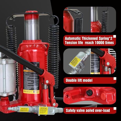 BIG RED 12 Ton (24,000 LBs) Torin Welded Pneumatic Air Hydraulic Car Bottle Jack with Aluminum Alloy Pump and Special Slow Release Equipment for Auto Repair and House Lift, Red, TQ12006 in Saudi Arabia