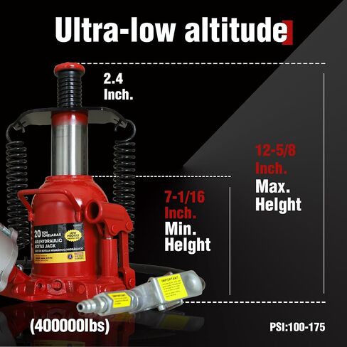 BIG RED 12 Ton (24,000 LBs) Torin Welded Pneumatic Air Hydraulic Car Bottle Jack with Aluminum Alloy Pump and Special Slow Release Equipment for Auto Repair and House Lift, Red, TQ12006 in Saudi Arabia