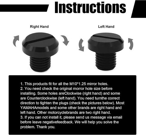 2 PCS Motorcycle Mirror Plugs, 0.3In Waterproof Metal Rearview Mirror Anti-rust Screw, Rearview Mirror Holder Compatible with Suzuki Honda Yamaha Kawasaki Motorcycle (Black) in Saudi Arabia