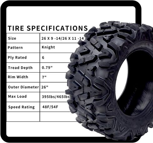 2 New ATV Tires 26x9-14/6PR TL, All-Terrain Off-Road Tires 6Ply Tubeless in Kuwait