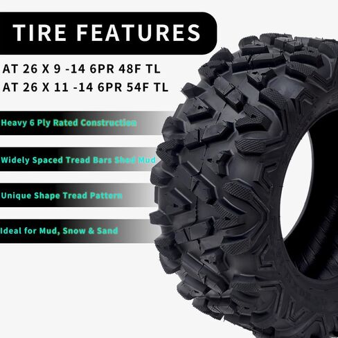 2 New ATV Tires 26x9-14/6PR TL, All-Terrain Off-Road Tires 6Ply Tubeless in Kuwait