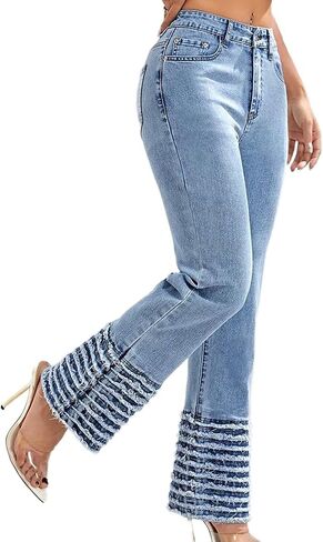 Flamingals Women's Distressed Raw Hem Jeans for Women High Waist Stretch Flare Jeans in Saudi Arabia