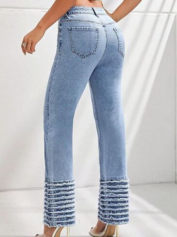 Flamingals Women's Distressed Raw Hem Jeans for Women High Waist Stretch Flare Jeans in Saudi Arabia