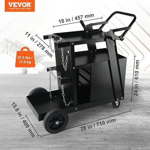 عربة لحام VEVOR، عربة لحام ذات طبقتين و4 أدراج بسعة وزن 265 رطل، عجلات دوارة 360 درجة، سلاسل أمان لتخزين الخزان، عربات المرافق شديدة التحمل in Kuwait