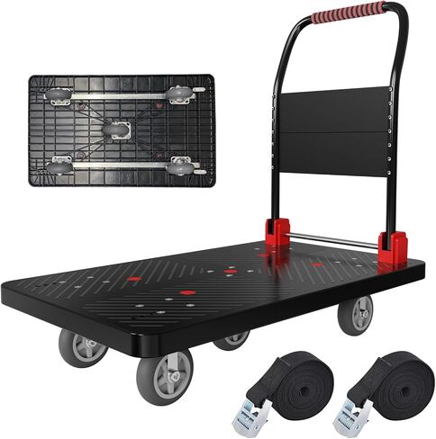 عربة شاحنة ذات منصة مع قفص، عربة مسطحة قابلة للطي مع قفص قابل للفصل، سعة وزن 1500 رطل، سهلة الحركة مع عجلة دوارة 5 بوصات شديدة التحمل وحزامين لتوفير المساحة وتصميم من طبقتين in Kuwait