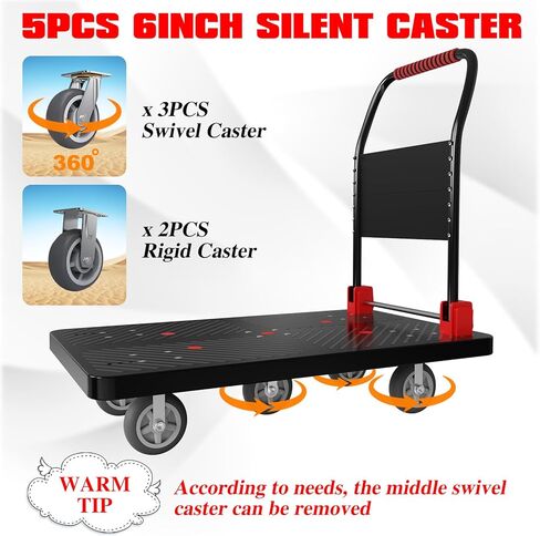 عربة شاحنة ذات منصة مع قفص، عربة مسطحة قابلة للطي مع قفص قابل للفصل، سعة وزن 1500 رطل، سهلة الحركة مع عجلة دوارة 5 بوصات شديدة التحمل وحزامين لتوفير المساحة وتصميم من طبقتين in Kuwait