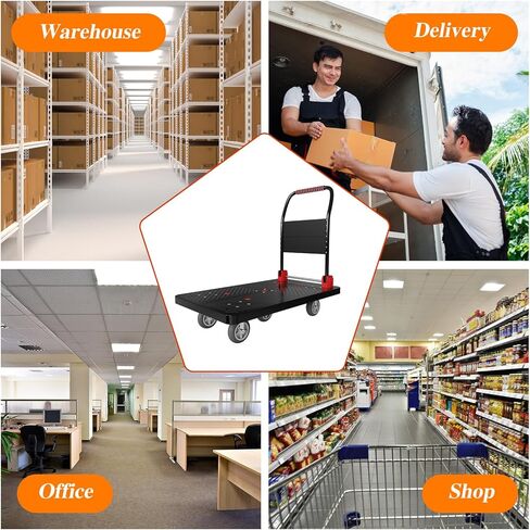 عربة شاحنة ذات منصة مع قفص، عربة مسطحة قابلة للطي مع قفص قابل للفصل، سعة وزن 1500 رطل، سهلة الحركة مع عجلة دوارة 5 بوصات شديدة التحمل وحزامين لتوفير المساحة وتصميم من طبقتين in Kuwait