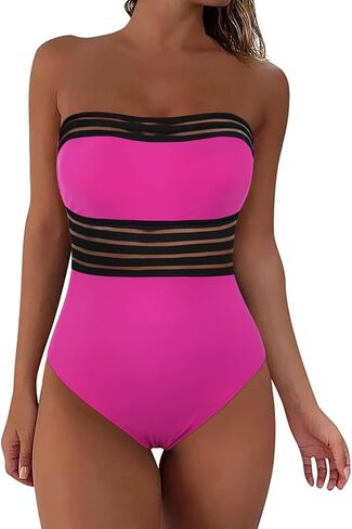 Hilor Women's Strapless One Piece Swimsuits Tummy Control Swimwear Halter Slimming Bathing Suits Monokini in Saudi Arabia
