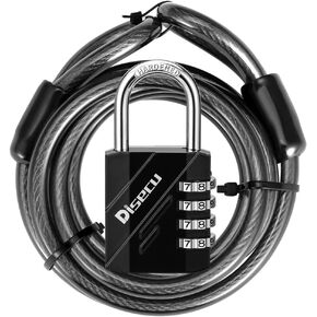 2 عبوة قفل مزيج 4 أرقام ، قفل في الهواء الطلق مقاوم للماء مع كابل الصلب لخزانة الصالة الرياضية المدرسية ، خوذة ، بوابة ، السياج ، الأمتعة (أسود) in Kuwait