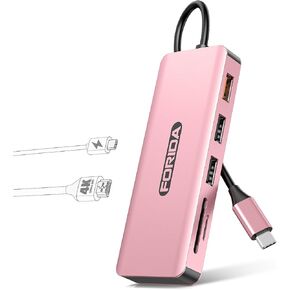 FORIDA USB C Hub، محول متعدد المنافذ 7 في 1 لجهاز MacBook Pro/Air، محطة إرساء USB C مع 4K HDMI، 1 USB 3.0، 2 USB 2.0، 100W PD، SD/TF لأجهزة Dell XPS، HP، iPad، Surface و ايفون 15/15برو/15/برو ماكس in Kuwait