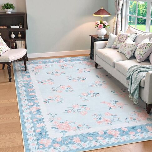 LIVEBOX Floral Girls Rugs for Bedroom, 2 x 6 Washable Nursery Runner Rug, Non Slip Boho Pink Area Rug Soft Runners for Bathroom, Ultra Thin Flower Indoor Carpet Runner for Kitchen, Pink in Saudi Arabia
