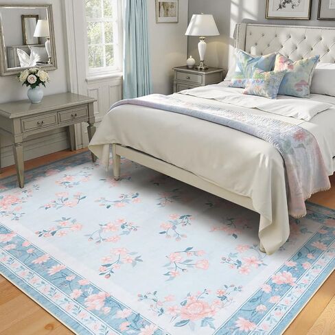 LIVEBOX Floral Girls Rugs for Bedroom, 2 x 6 Washable Nursery Runner Rug, Non Slip Boho Pink Area Rug Soft Runners for Bathroom, Ultra Thin Flower Indoor Carpet Runner for Kitchen, Pink in Saudi Arabia