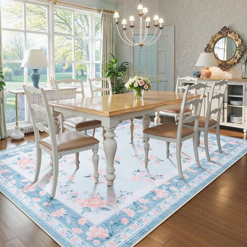 LIVEBOX Floral Girls Rugs for Bedroom, 2 x 6 Washable Nursery Runner Rug, Non Slip Boho Pink Area Rug Soft Runners for Bathroom, Ultra Thin Flower Indoor Carpet Runner for Kitchen, Pink in Saudi Arabia