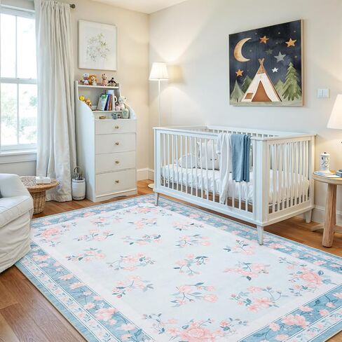 LIVEBOX Floral Girls Rugs for Bedroom, 2 x 6 Washable Nursery Runner Rug, Non Slip Boho Pink Area Rug Soft Runners for Bathroom, Ultra Thin Flower Indoor Carpet Runner for Kitchen, Pink in Saudi Arabia