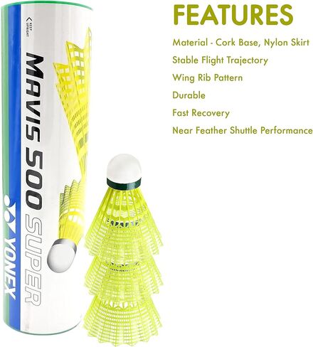 YONEX Mavis 500 Super Nylon Shuttlecock Made in Japan - Pack of 6 (Yellow) in Saudi Arabia