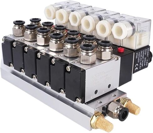 4V210-08 2-position 5-way 12V 24V 110v 220v 6 pneumatic solenoid valve aluminum base 8mm accessories silencer set 2-10 positions(3 Stations,AC110V) in Kuwait