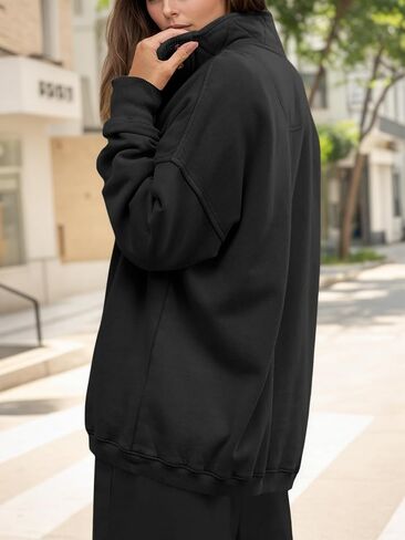 Fisoew Womens Oversized Sweatshirt Casual Snap Stand Collar Long Sleeve Pullover Tops Fall Travel Outfits in Saudi Arabia